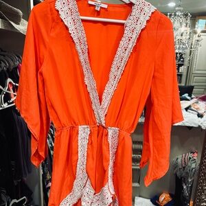 Papaya Bright Orange Dress with Delicate White Lace